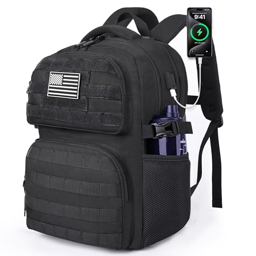 MOZETO 17 Inch Laptop Backpack, Large Tactical Inspired Travel Bag (Black) | USB Charger Port Computer Bag 18x14x8 Flight Approved Personal ltem Carry on Travel Backpack