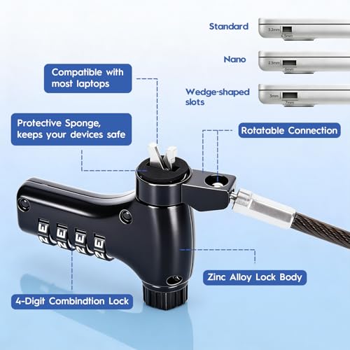 Combination Laptop Lock Anti-Theft Heavy Duty Laptop Locking Cable for Students and Business Professionals