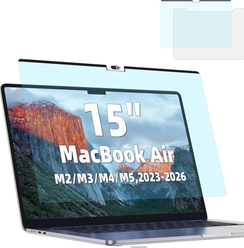 Magnetic Anti Blue Light Screen Protector for MacBook Air 15 Inch (2023-2026, M2, M3, M4. M5), Removable MAC 15.3" Blue Light Filter , Bubble-Free Install , Eye Protection Glare Laptop Screen Protector - size: MacBook Air 15 inch