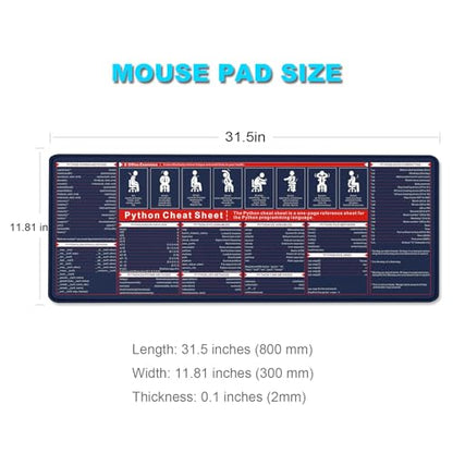 Python Cheat Sheet Mouse Pad Desk Mats on Top of Desks Full Size Mouse Pad XL Mousepad with Stitched Edge Non-Slip Rubber Base for Office School Home - color: Python