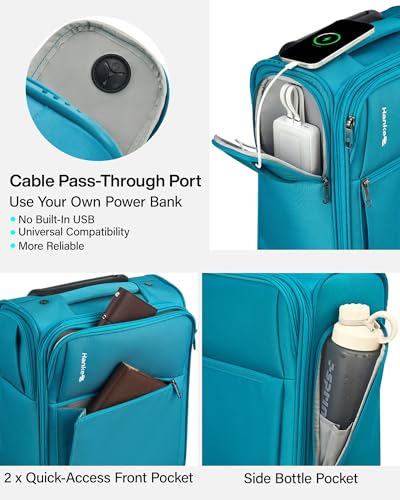 Hanke Underseat Carry On Luggage with Wheels, 17 Inch Rolling Bag | Fits 15.6 Inch Laptop, Shoe Bag Included, Small Suitcase, Softside, Trolley Sleeve, Water-Resistant, 30L, Caribbean Blue - color: Caribbean Blue, size: 17 Inch Underseat Plus