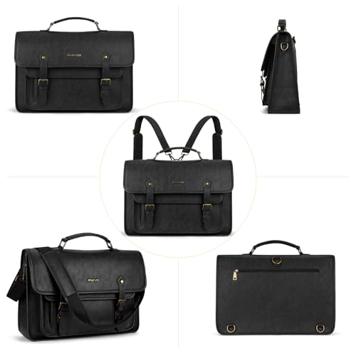 MOSISO 3 in 1 Laptop Bag, 15.6 inch PU Leather Shoulder Bag | Briefcase Messenger Satchel Laptop Backpack, 15-16 inch Computer Bags Handbag Bookbag, Black - color: Black, size: 15.6 inch
