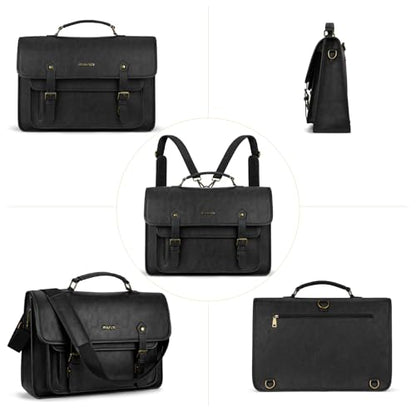 MOSISO 3 in 1 Laptop Bag, 15.6 inch PU Leather Shoulder Bag | Briefcase Messenger Satchel Laptop Backpack, 15-16 inch Computer Bags Handbag Bookbag, Black - color: Black, size: 15.6 inch