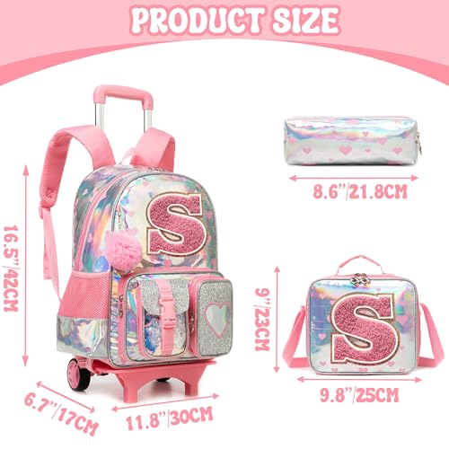 HTgroce Cute Rolling Backpack with Wheel,School Backpack for Kids Girl Roller Schoolbag Wheeled Backpacks Set Carry-on Luggage,Pink S - color: Pink, style: S