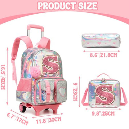 HTgroce Cute Rolling Backpack with Wheel,School Backpack for Kids Girl Roller Schoolbag Wheeled Backpacks Set Carry-on Luggage,Pink S - color: Pink, style: S