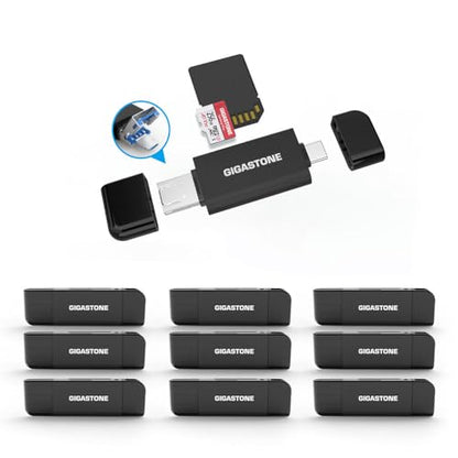 GIGASTONE SD Card Reader 10-Pack, 5-in-1 USB-A/USB-C Card Reader, Dual Slot for SD/Micro SD/SDHC/SDXC, Compatible with Laptop, PC, iPhone16/15, MacBook Pro/Air, iPad Pro, Android - color: 5-in-1 Card Reader 10 Pack