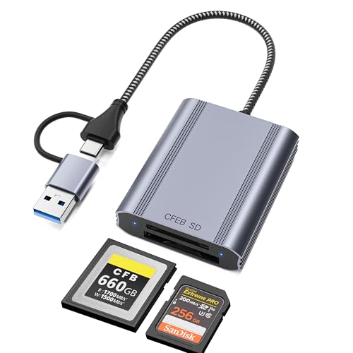 10Gbps Cfexpress Type B and SD Card Reader, CF Express Type B Adapter for SD Micro SD UHS-II & UHS-I Card SDXC SDHC, USB-A & USB-C Port, Surpport Two Cards Reader Meanwhile - color: Gray