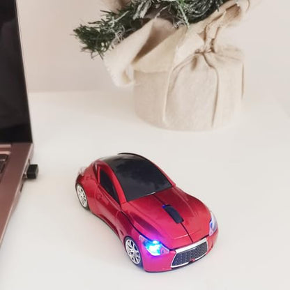Car Mouse for Computer, Wireless Car Shaped Mice for Laptop, PC, Mini Cute Mouse with 2.4Ghz USB Receiver, 3D, 1600DPI, Silent Clicks, LED Headlights (Red) - color: Y-Red