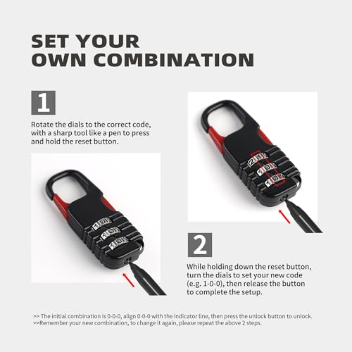 Small Combination Ski Lock with Retractable Cable (3ft/91cm Wire), Thin Cable Locks with Combination for Travel Luggage, Suitcases, Backpack, Snowboard, Bike, Motorcycle Helmet Anti Theft - color: Black+Black