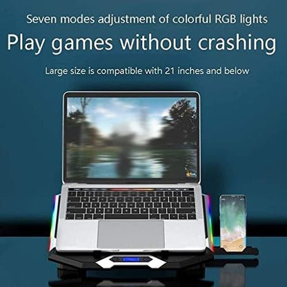 TOEWOE Laptop Cooling Pad, RGB Lights Laptop Cooler 6 Fans for Up to 17.3 Inch Laptops, Notebook Cooler, 7 Modes Light, 6 Height Stands, 2 USB Ports, Black