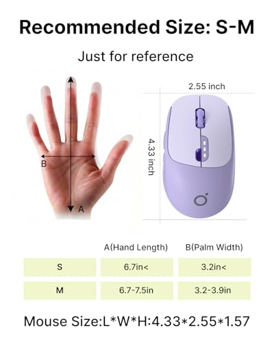 SEUNKWANG Dual-Mode Wireless Mouse with Visible Battery Indicator, Silent Rechargeable Bluetooth & 2.4G Computer Mouse, 1600 DPI, One-Click Privacy Key, Portable Mice for Laptop/PC/Mac - Purple - color: Purple