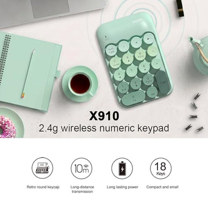 Lomiluskr Cute Wireless Number Keypad with 2.4G USB Receiver, 18 Colorful Round Keys Numpad, Portable Financial Accounting Numeric Keyboard, Suitable for PC, Laptop (Green Gradient) - color: Green Gradient