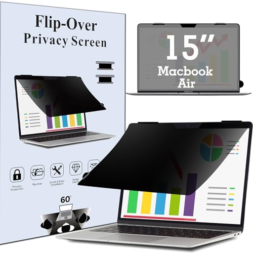 Privacy Screen for MacBook Air 15 Inch (2023-2025, M2, M3, M4) | Removable Flip Over Laptop Privacy Shield | Anti-Glare | Eye Protection| Aniti Spy | Blue Light Reduced Protector - size: Macbook Air 15" M3/M4/M5