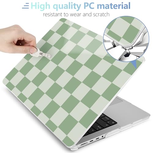 MEEgoodo Compatible with MacBook Pro 14 inch Case (M5/M4/M3/M2/M1) Pro/Max 2026 2025 2024 2023 2021, Case Fit Model A3427/A3426/A3434/A3112/A3401/A3185/A2918/A2992/A2779/A2442, Green Checkered - color: Green Checkered