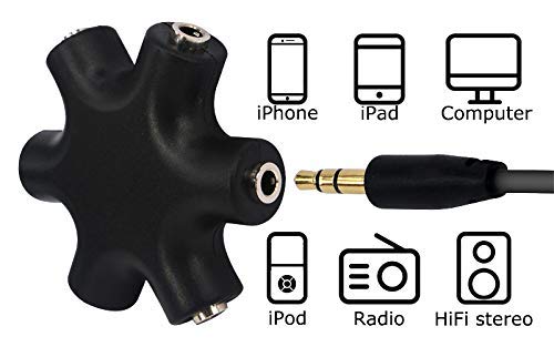 Onelinkmore Headphone Splitter - 5-Jack 3.5mm Audio Stereo Adapter for Headsets, Earbuds, Earphones - 1 Male to 4 Female With Stereo Cable