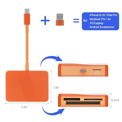 SD Card Reader, 4 in 1 USB C to SD/TF/CF/MS Card Reader with USB to USB C Adapter Memroy Card Reader for iPhone 17/16/15 Pro Max iPad Pro MacBook Pro/Air iMac M4/M3 Android Phone/Tablet PC (Orange) - color: Orange