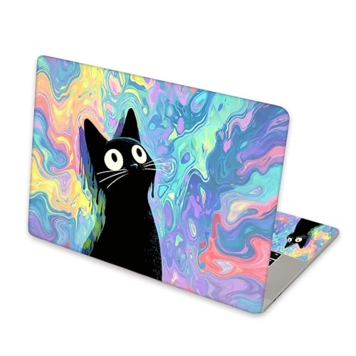 Universal Laptop Skin Sticker for 12/13/14/15.6 Inch Laptops, Reusable Vinyl Laptop Decal Cover, Waterproof Scratch Resistant Notebook Skin with 2 Wrist Pads,Psychedelic Black Cat - color: Psychedelic Black Cat