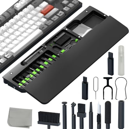 All-in-1 Keyboard Cleaner Includ Empty Bottle, Brush Set, Electronic Device Clean Tool for Camera, Earbud, PC Monitor, TV Tablet, Screens (Black)