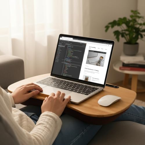 Bamboo Lap Desk for Laptop with Cushion-Fits up to 18 inch | Computer Laptop Stand with Phone Hoder, Anti-Slip Stopper - size: 21.6"x13.8"