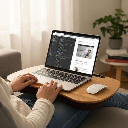 Bamboo Lap Desk for Laptop with Cushion-Fits up to 18 inch | Computer Laptop Stand with Phone Hoder, Anti-Slip Stopper - size: 21.6"x13.8"