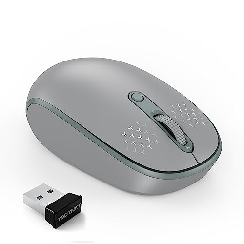TECKNET Compact Ambidextrous Wireless Mouse for Laptop Grey | 2.4G Quiet Computer Mouse with USB Receiver, 3 Adjustable DPI Portable Cordless Mice for Chromebook, Laptop, PC, Mac - color: Grey