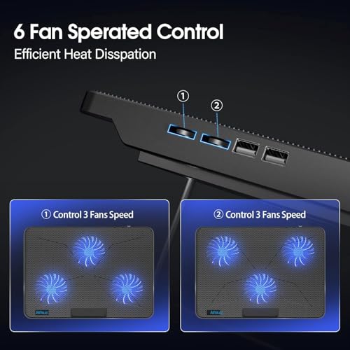 AIMIUZI Laptop Cooling Pad, Gaming Laptop Cooler with 6 Quiet Fans, Laptop Fan Cooling Pad Fits 12-17 Inch Laptop, USB Port Powered, 7 Adjustable Height - color: Black