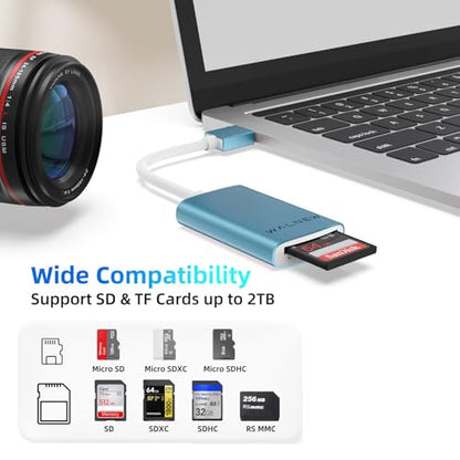 WALNEW USB 3.0 Micro SD Card Reader with Dual Slots, Memory Card Reader | Supports SD/SDXC/SDHC/Micro SDXC/TF/UHS-I, For Mac, Windows, Android, Laptop, Camera - color: BLUE