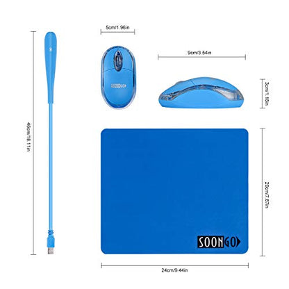 SOON GO Mini Mouse with Pad+USB LED Light 3 in 1 Gift Combo Kids Mice for Laptop Home Office Travel Blue - color: Light blue