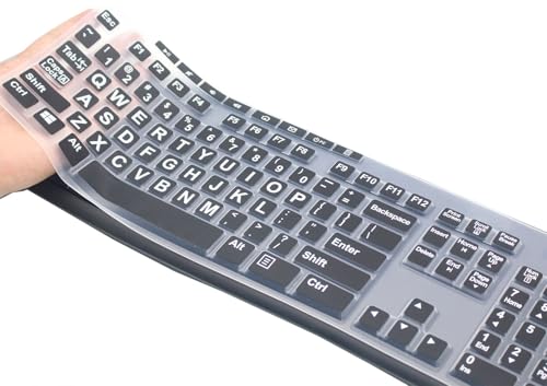 Ultra Thin Desktop Silicone Keyboard Cover Skin Compatible with Logitech MK370 MK295 MK275 MK270 Wireless Keyboard, Logitech K200 K260 K270 MK200 MK260 Keyboard - (Black Large Letters) - color: Large Letters - Black