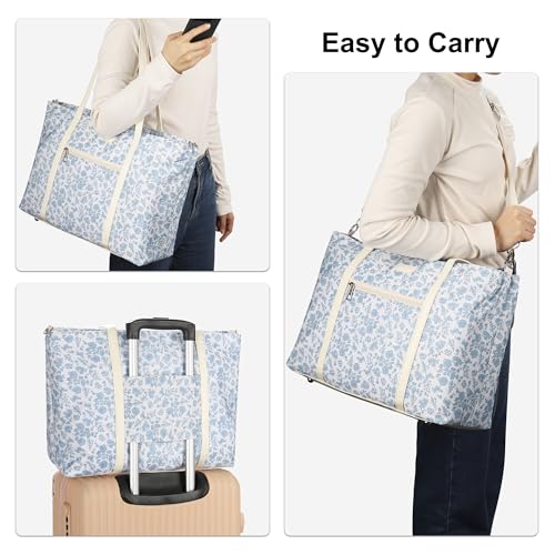 Laptop Tote Bag for Women 17.3 Inch, Water-resistant Work Bag with Compartments & 15 Pockets, Travel Cute Flower Computer Shoulder Purse for Teacher Office - color: Blue Flower