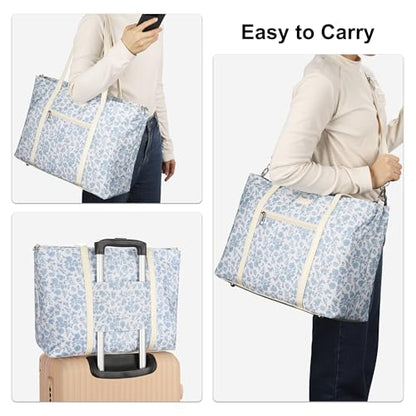 Laptop Tote Bag for Women 17.3 Inch, Water-resistant Work Bag with Compartments & 15 Pockets, Travel Cute Flower Computer Shoulder Purse for Teacher Office - color: Blue Flower