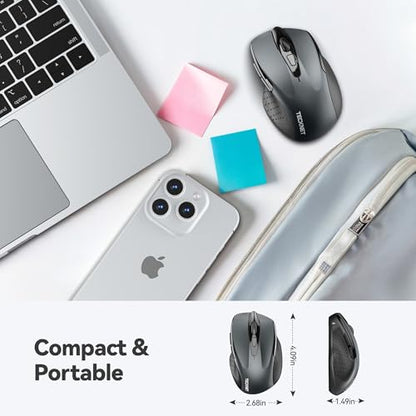 TECKNET Wireless Mouse, 2.4G Ergonomic Computer Mouse, 2600 DPI, Grey | Ergonomic Design with Side Grips, Adjustable DPI, 2-Year Battery, Compact Size, USB-A Plug & Play, Wide OS Compatibility - color: Grey