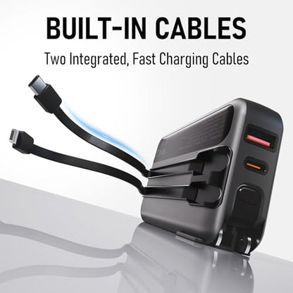 Portable Charger with Wall Plug, 20000mAh Power Bank 22.5W Fast Charging, Built-in Lightning & USB-C Cables, Plug in Portable Charger for Android Samsung iPhone, 4-in-1 Travel Charger