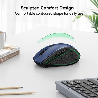 TECKNET Wireless Mouse, 2.4G USB Computer Mouse with 6-Level Adjustable 4800 DPI, 30 Months Battery, Ergonomic Grips, 6 Buttons Portable for PC, Chromebook, Mac - Blue - color: Blue