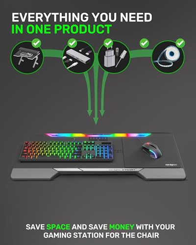 Couchmaster Lapboard³ with HORIZONLIGHT RGB Bar, Ultimate Ergonomic USB-Hub Gaming Lap Board for Couch and Bed, Large, Stable and Compatible with All Keyboards and Mice, Laptops, PCs, PS4/5, Xbox - color: Black Lapboard³