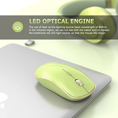 JOYACCESS J 2.4G Slim Wireless Silent Mouse - Portable Wireless Computer Mouse with 5 Adjustable DPI Levels, USB for Desktop, Notebook, MacBook, Chromebook, PC (Light Green) - color: Light Green