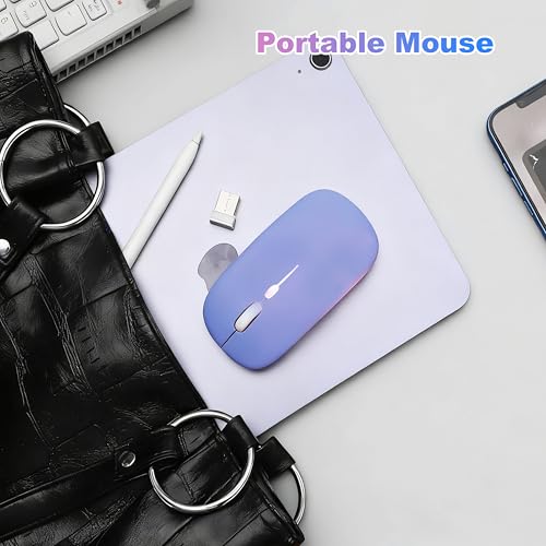 Wireless Bluetooth Mouse Rechargeable Long Lasting Dual Mode - BT 5.2 & 2.4G Silent RGB LED Mice, Slim Portable Ergonomic Mouse for Laptop/PC/Tablet/MacBook/iPad/Apple Devices(Purple) - color: Purple