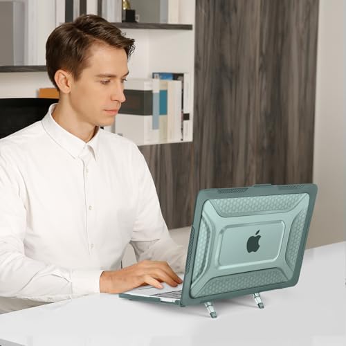 MOSISO Compatible with MacBook Air 13 inch Case M5 M4 M3 M2, Emerald Green | 2 in 1 Kit Honeycomb Shock Resistant Hard Case with Foldable Kickstand for MacBook Air 13.6 2026-2022 A3449 A3240 A3113 A2681 - color: Emerald Green