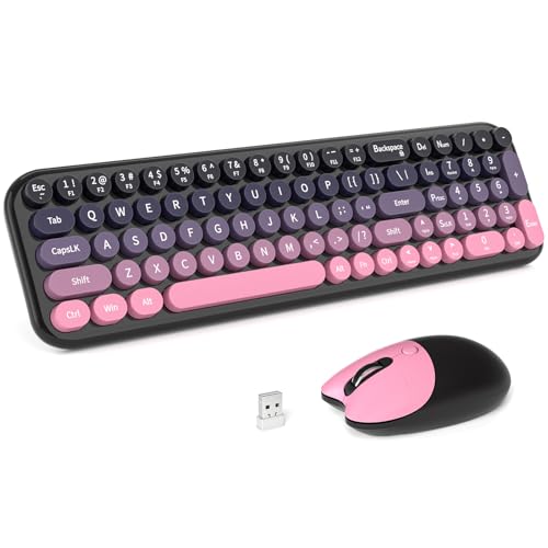 Dilter Wireless Keyboard and Mouse Combo, Portable Retro Keyboard with Compact Size, 2 in 1 USB Connected Mouse for Windows 7/8/10, Laptop, Desktop, PC, Computer (Berry Pink) - color: Berry Pink
