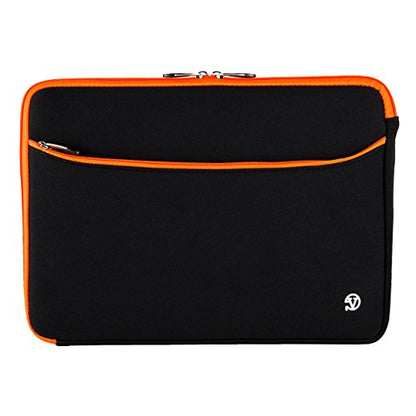 Neoprene Laptop Case | Lightweight Travel Protection | 13" Notebook Compatible Water Resistant Tech Sleeve (Orange) - color: Black/Orange