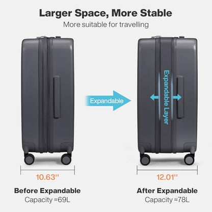 mixi 24 Inch Large Expandable Checked Luggage Suitcase with Spinner Wheels, Hardside Rolling Travel Suitcase PC with TSA Lock, Rock Gray - color: Rock Gray, size: 24in Expandable