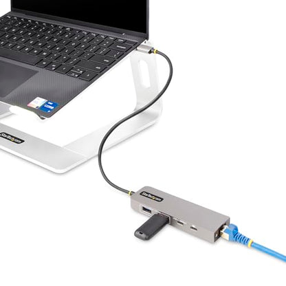 StarTech 3-Port USB-C Hub, 10Gbps, with 2.5GbE and 100W PD Pass-Through | 2.5Gbps Ethernet, Attached 1ft 30cm TPE cable, Portable, Wake-on-LAN RJ45, MAC address cloning, For MacBook iPad