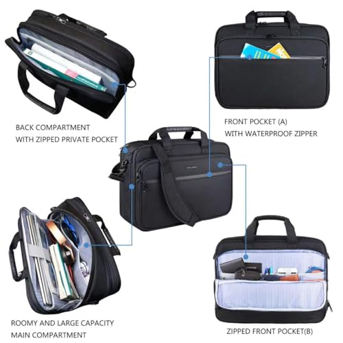 KROSER Laptop Bag Premium Laptop Briefcase Fits Up to 17.3 Inch Laptop Expandable Water-Repellent Shoulder Messenger Bag Computer Bag for Travel/Business/Men/Women-Black