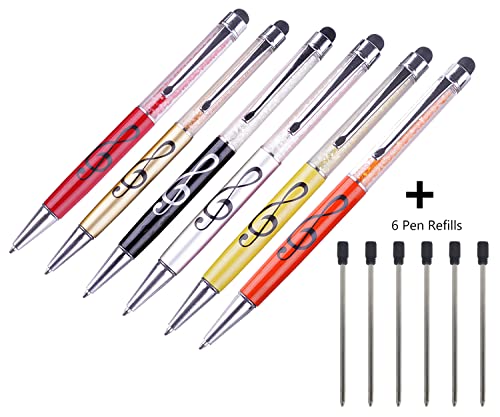 Stylus Pen,6 Pack Music Note Pens,with 6 Pen Refills,HilerPunk Crystal Capacitive Ballpoint Pen,for iPad,iPhone,Laptops,Kindle,Samsung,All Capacitive Touch Screens,Office,School Stationery Supplie