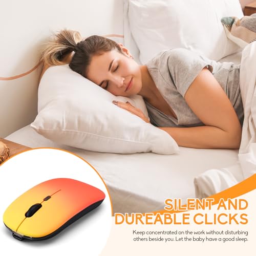 Wireless Bluetooth Mouse,LED Dual Mode Rechargeable Silent Slim Laptop Mouse,Portable(BT5.2+USB Receiver) Dual Mode Computer Mice,for Laptop,Desktop Computer,ipad Tablet,Phone,Mac(Rosy glow red) - color: Gradient Rosy glow red