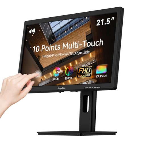 21.5 Inch Touchscreen Monitor VA 3000:1 Contrast PC Touch Screen 100% sRGB | Height/Pivot/Swivel/Tilt Adjustable, Computer Touch Display FHD 1920x1080P, 75Hz, HDMI, VGA, Type-B, Built-in Speakers, VESA - size: 21.5