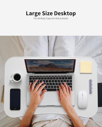 Foldable Lap Desk, Laptop Bed Desk, Portable Lap Table, Laptop Bed Table with Cup Holder & Tablet Slot & Lifting Handle for Working Writing Drawing & Eating - White - color: White