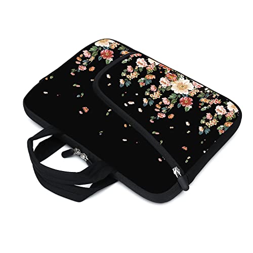 Laptop Sleeves 14 15 15.4 15.6 Chromebook Case Notebook Sleeve PC Messenger Bag Tablet Case Neoprene Handle Sleeve for Men Women, Two Pockets (Flowers) - color: Flowers