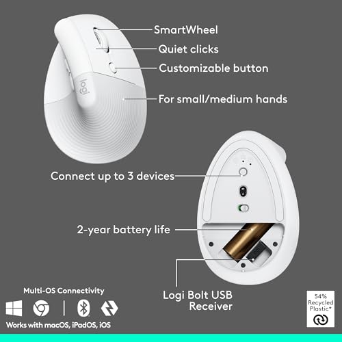 Logitech Wave Keys & Lift Vertical Mouse - Ergonomic Wireless Keyboard and Mouse Combo - with Cushioned Palm Rest, Easy-Switch, Bluetooth, for Multi-OS, Windows/Mac - Off-White - color: Off White, style: Right-Handed