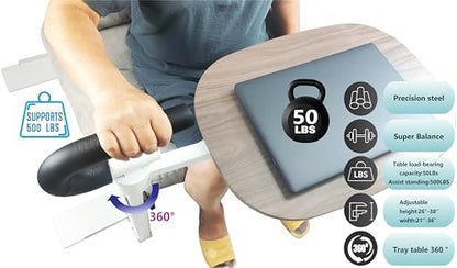Auxiliary Standing Tray Table, Black Roller Sliding 360° Sofa Rotating and Height Adjustable Rotating TV and Laptop Table, Ergonomic Auxiliary Safety Standing Handle, aid Independent Living - color: Black, size: Armrest Bed 360° Table